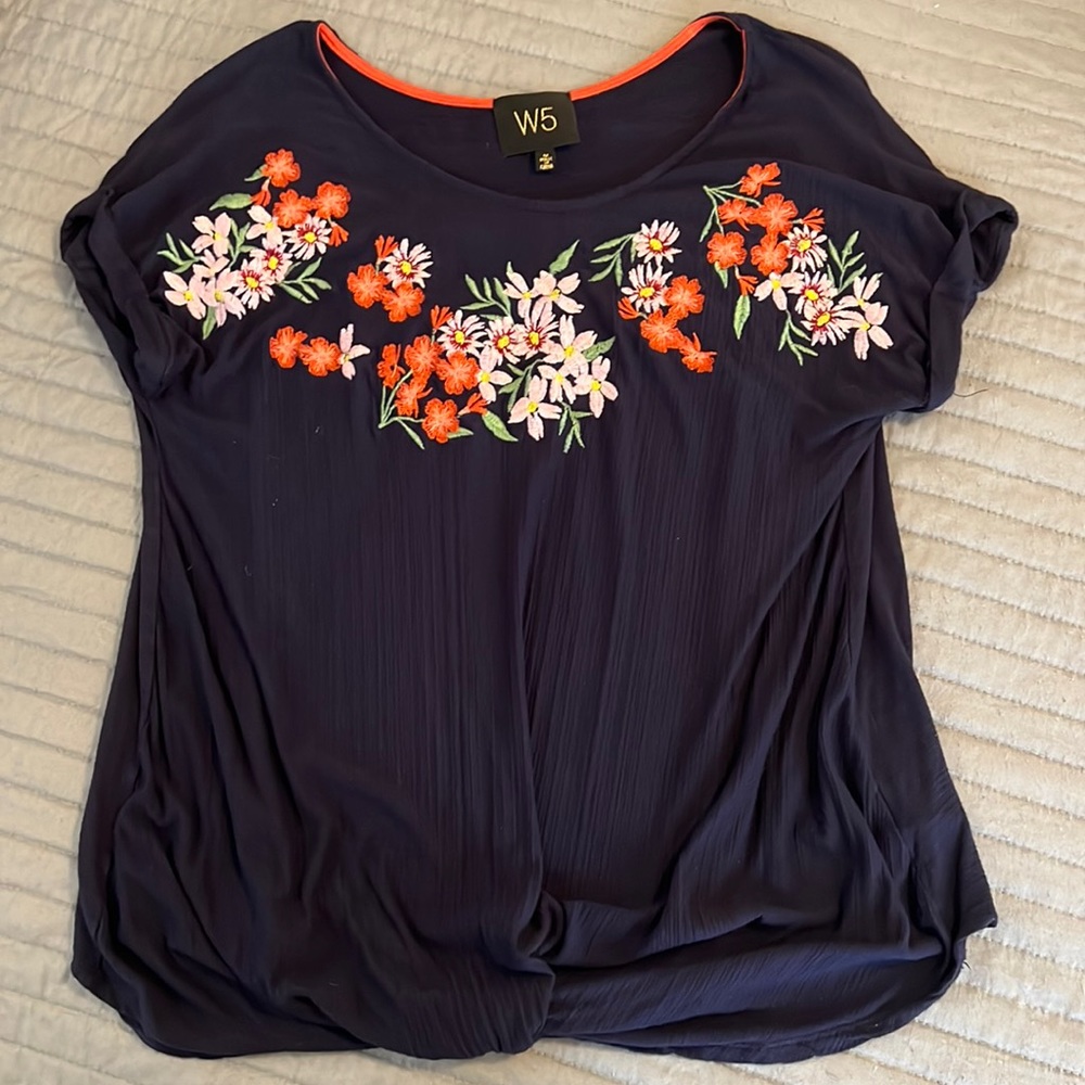NWOT Navy Embroidered Top